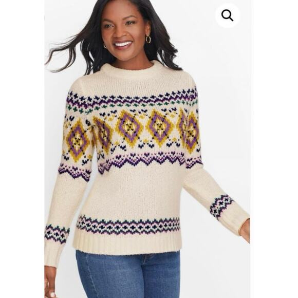 Talbots Fair Isle wool blend mockneck sweater ivory multicolor size small - Picture 14 of 14